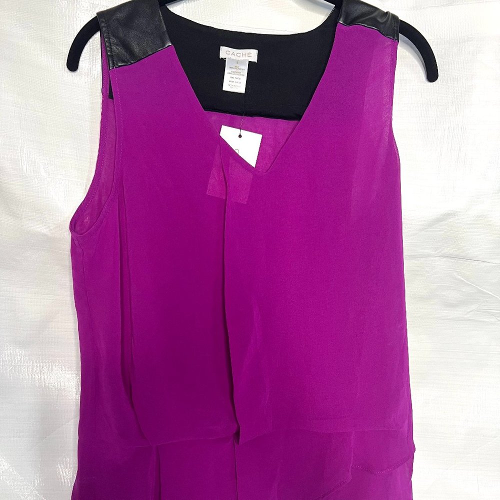 Cache Flowy layered Sheer with Faux Leather Shoulders